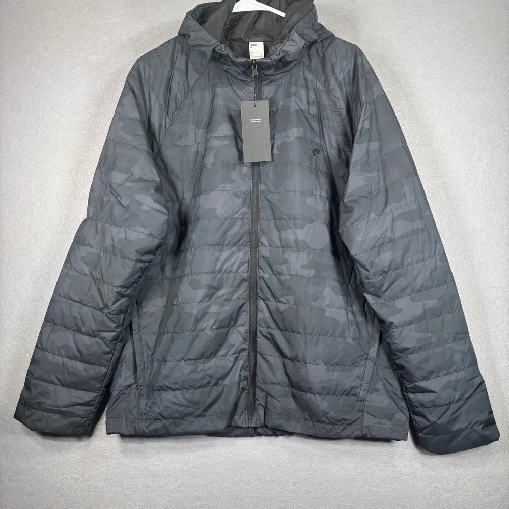 Fabletics Quilted Puffer Jacket Mens L Camo Gray Black Zip
